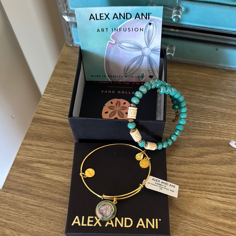 Alex and Ani Gold and Green Bracelet Collection